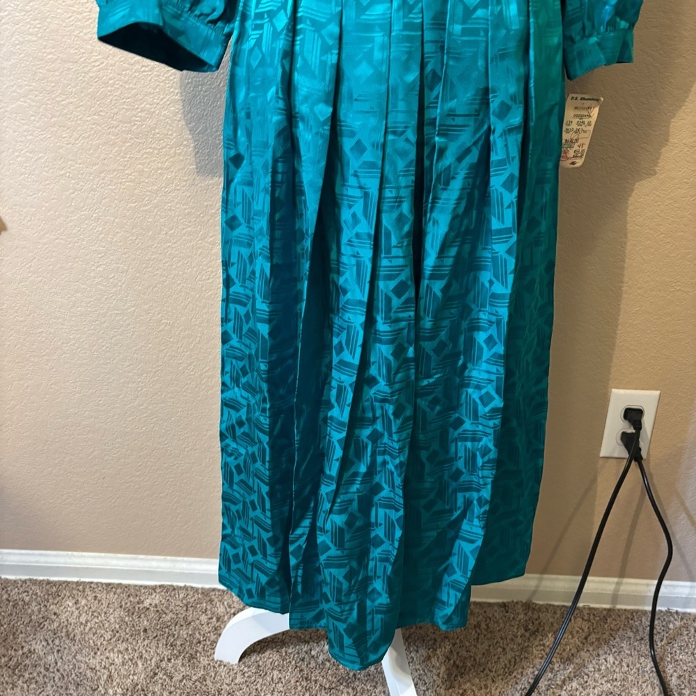 Vintage Maggy London Dress Sz 12 100% Silk Jeannene Booher Jade Green Sheen Geo - Picture 4 of 15